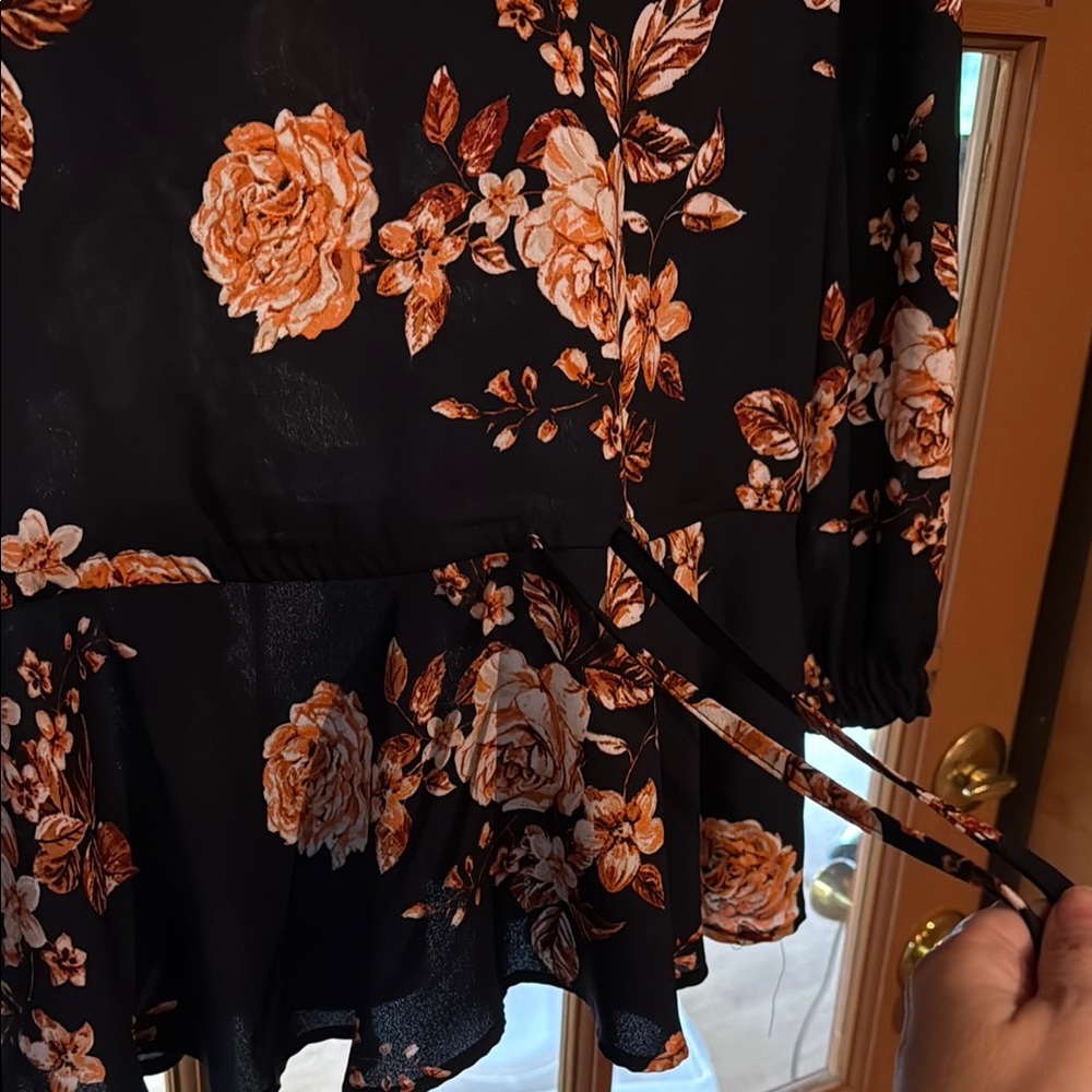 Maurices Black Peplum Tie Front Blouse - Picture 2 of 7